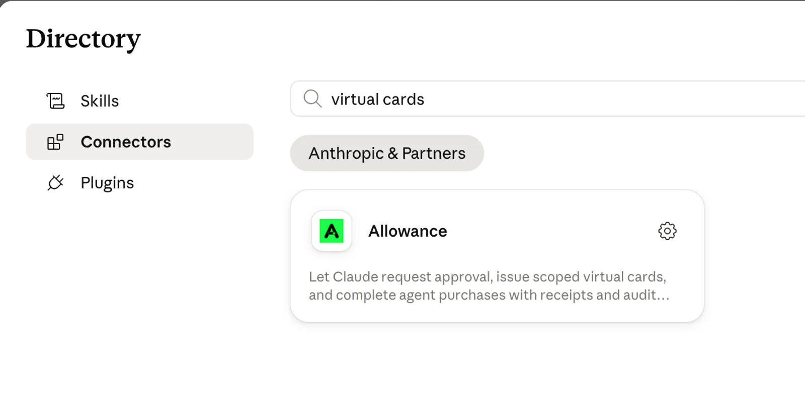 Allowance's official connector in Claude for secure purchases.